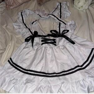 White and Black Ruffled Maid Apron costume